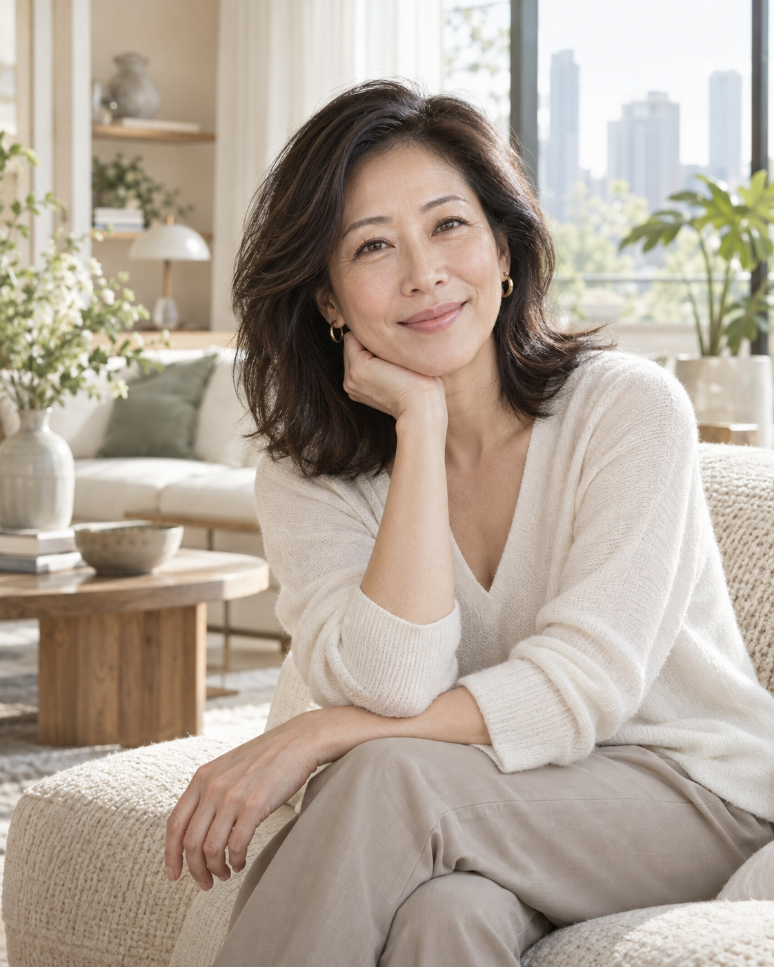 Woman with healthy hair and relaxed confidence